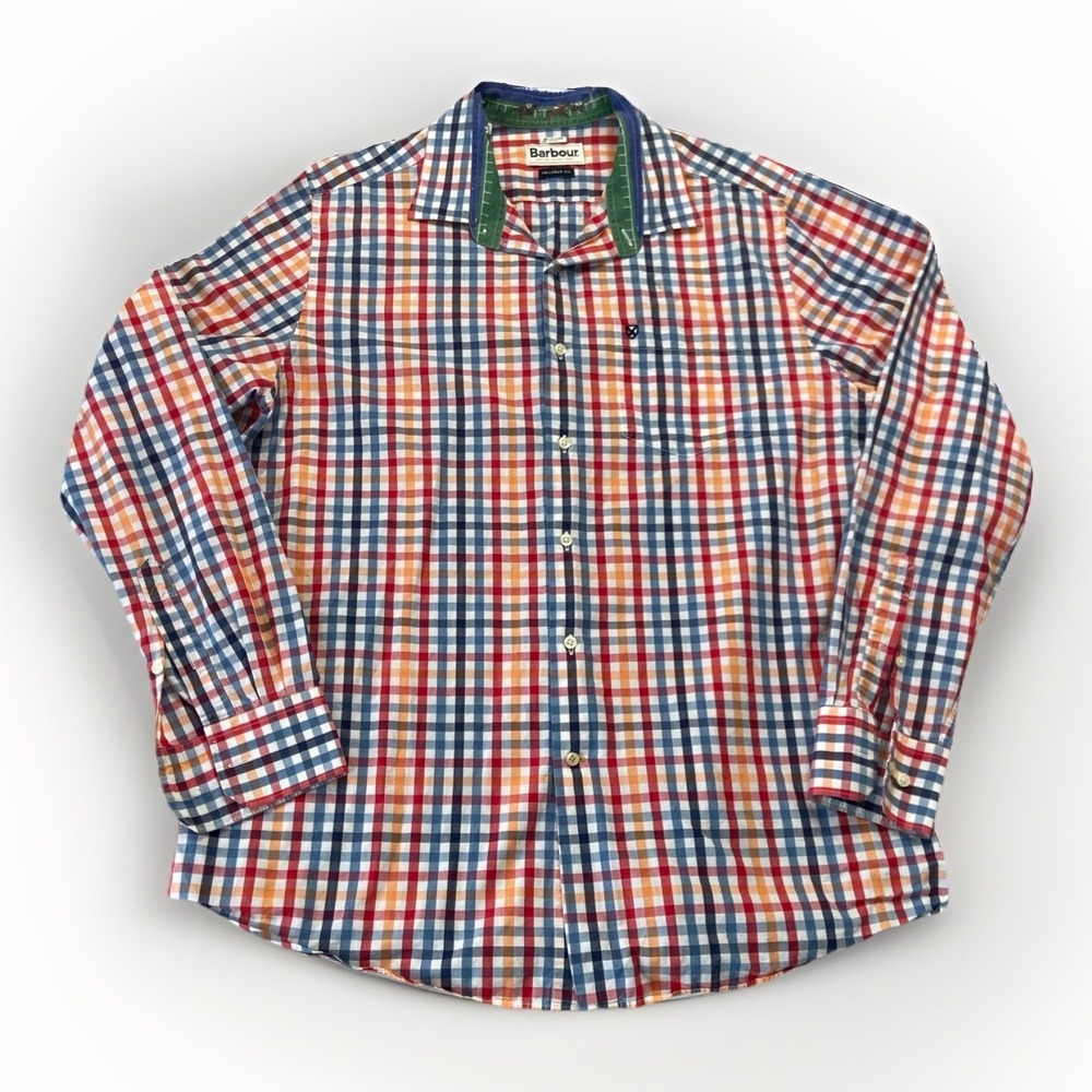 Barbour‎ Shirt Mens L Plaid Check Tailored Fit Pocket Classic Button Down